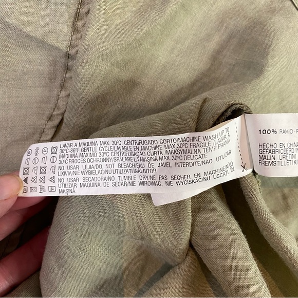Zara Sz S Sage Green Linen Blend Hi-Low Roll Tab Sleeve Tunic Dress Shell Button - Picture 13 of 16